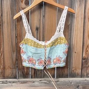 Urban Outfitters Cropped Lace Adjustable Tank Top Sweetheart Neck Large